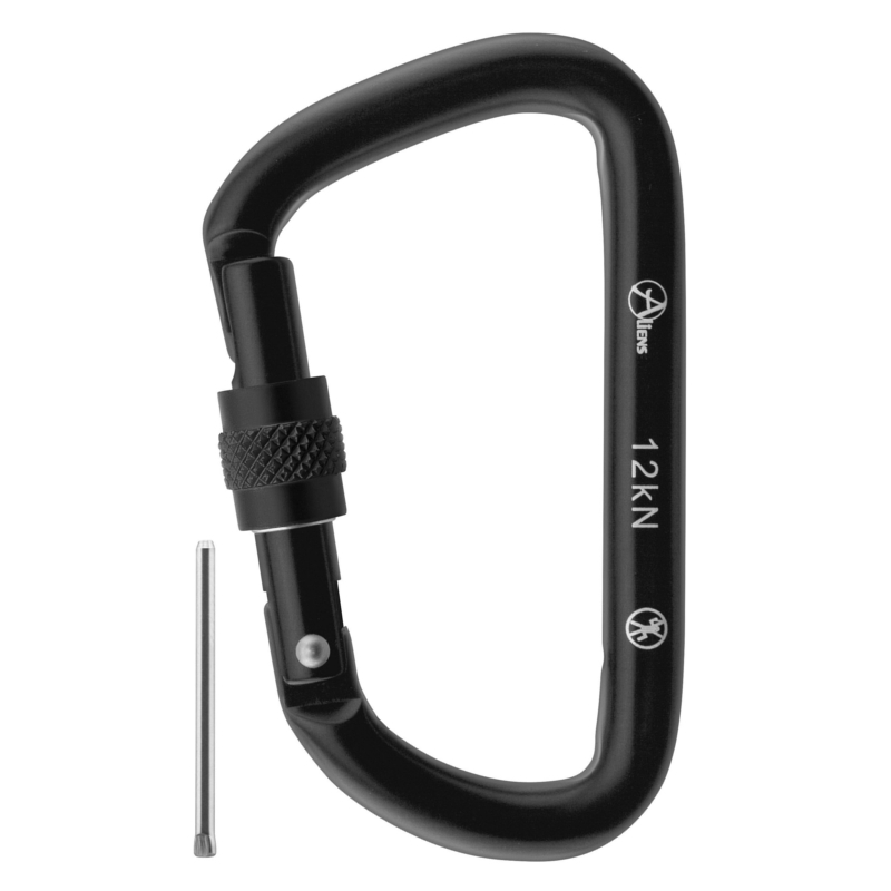 Aliens Karabiner Accessory D mit Pin 12 kN Screw schwarz
