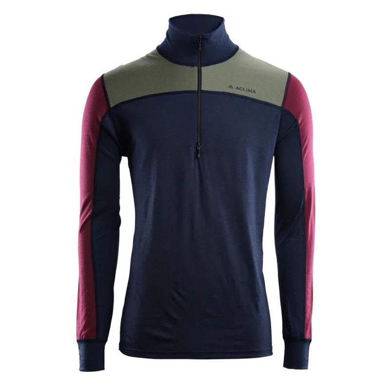 Aclima Lightwool Reinforced Mockneck navy blazer/ranger green/zinfandel XL